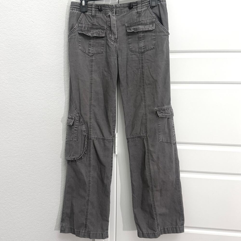 Brandy Melville Gray Cargo Pants Y2K Low Rise Straight Leg Adjustable Waist